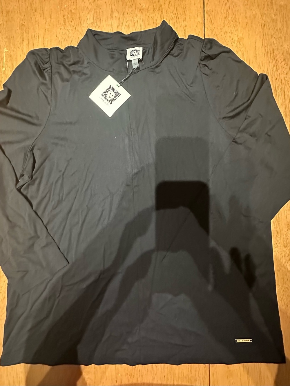 Anne Klein Black Long Sleeve Mock Neck Shirt